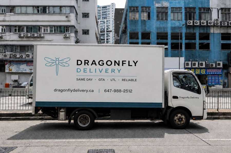 Dragonfly Delivery branded truck for GTA and Ontario courier service