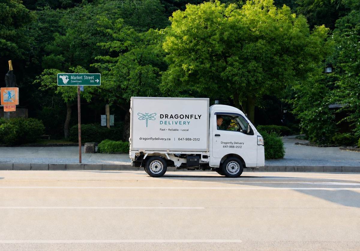Dragonfly Delivery branded local courier truck